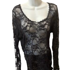 Maurices Stretch Black Sheer Lacey Long Sleeve Pullover Top Witchy Whimsigoth XL
